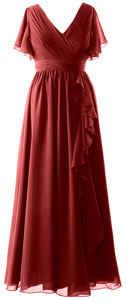 MACloth Mother of the Bride Dresses with Sleeves V Neck Long Wedding Formal Gown