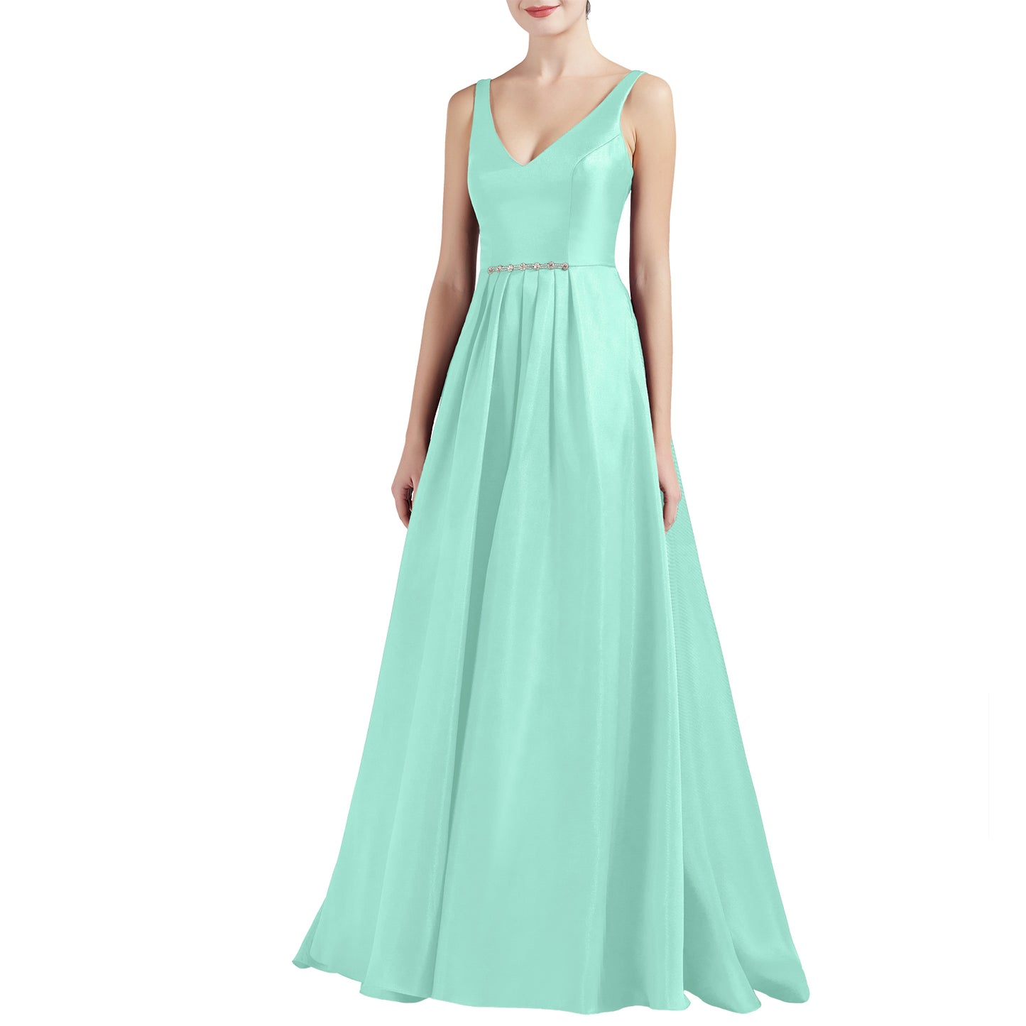 MACloth Mujeres A Línea V Cuello Largo Satén Vestidos de Fiesta de Graduación Vestido de Baile de Boda