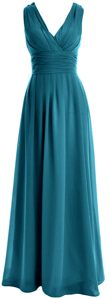 MACloth Long Romantic Wedding Party Bridesmaid Dresses V neck Sleeveless