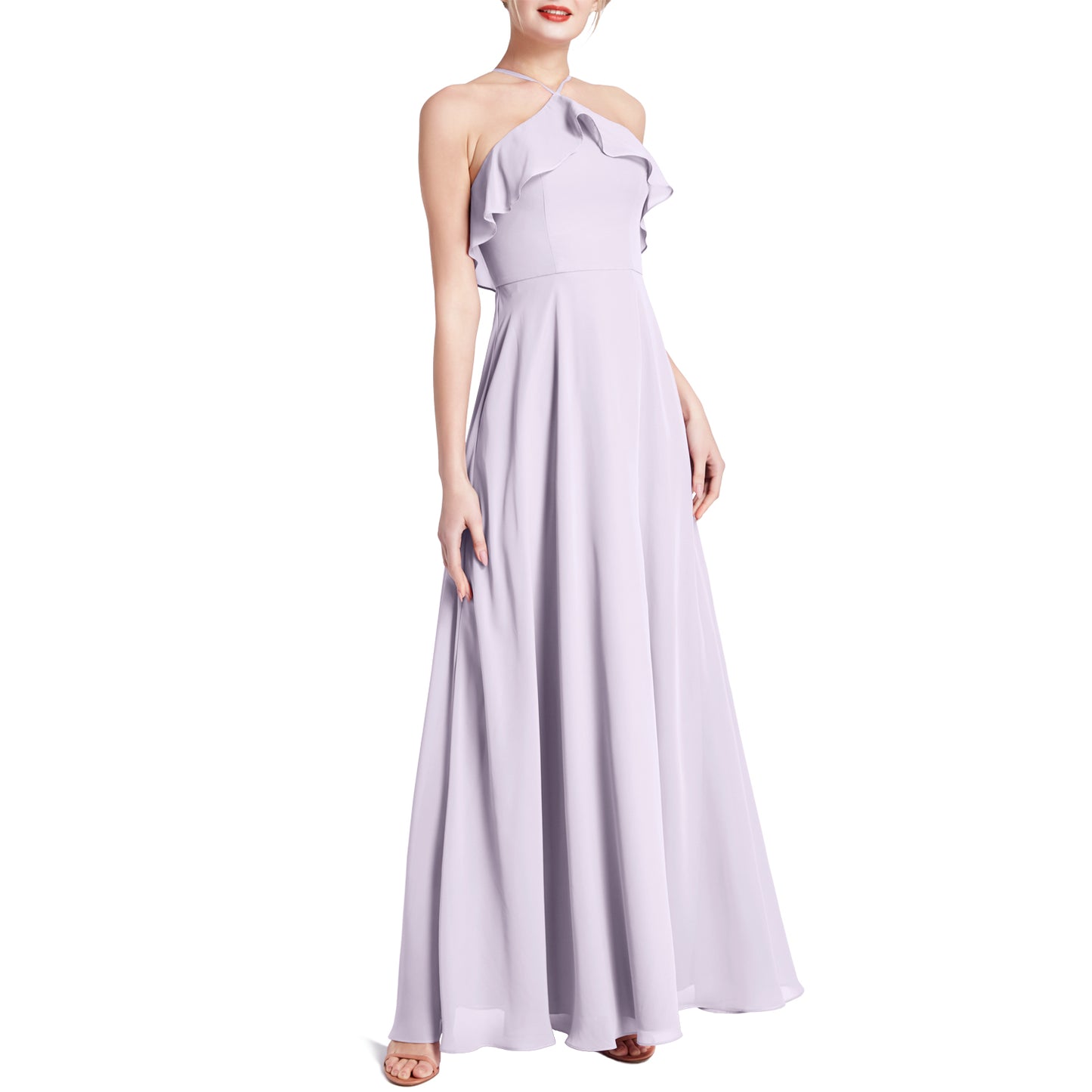 MACloth Women Ruffle Overlay Maxi Wedding Party Bridesmaid Dresses Evening Gown