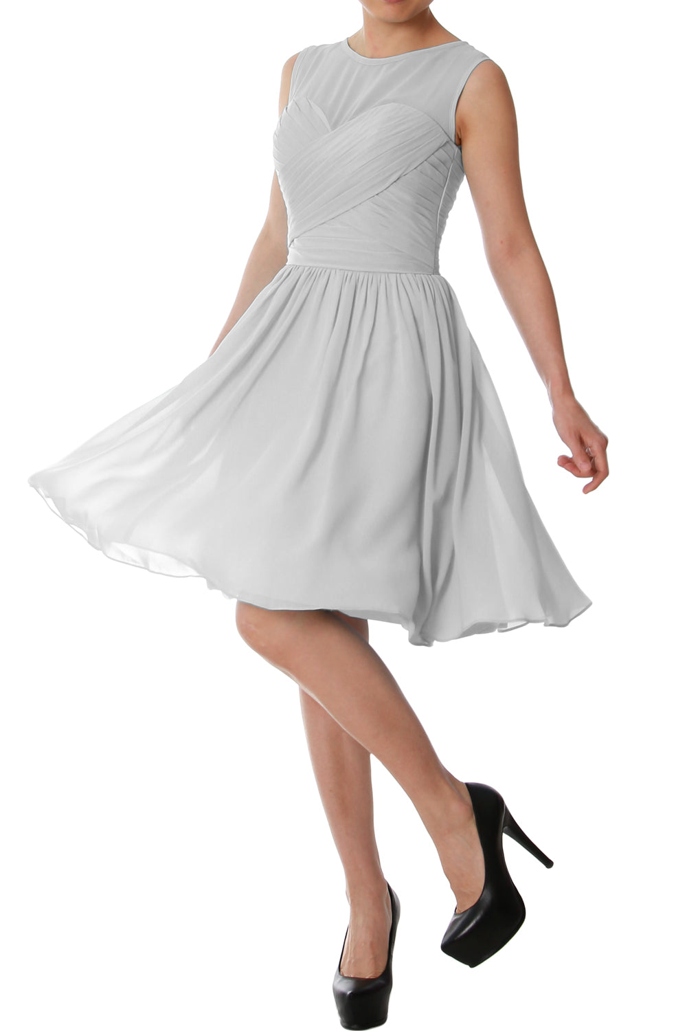 Vestido de dama de honor corto con cuello redondo elegante de MACloth, vestido formal de gasa para fiesta de boda