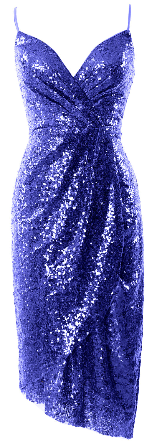 MACloth Vestidos de dama de honor midi para mujer, con lentejuelas y escote en V, vestido formal para fiesta de boda