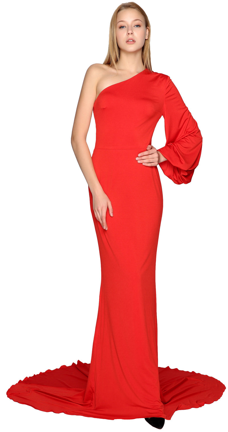 Vestidos de fiesta de sirena MACloth de un hombro con mangas largas y jersey, vestido de noche formal