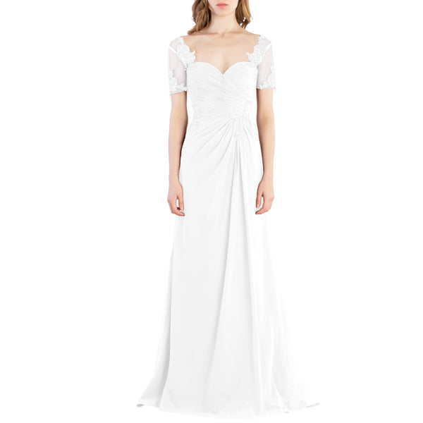 MACloth Women Vintage Short Sleeves Long Wedding Mother Bride Bridesmaid Dresses