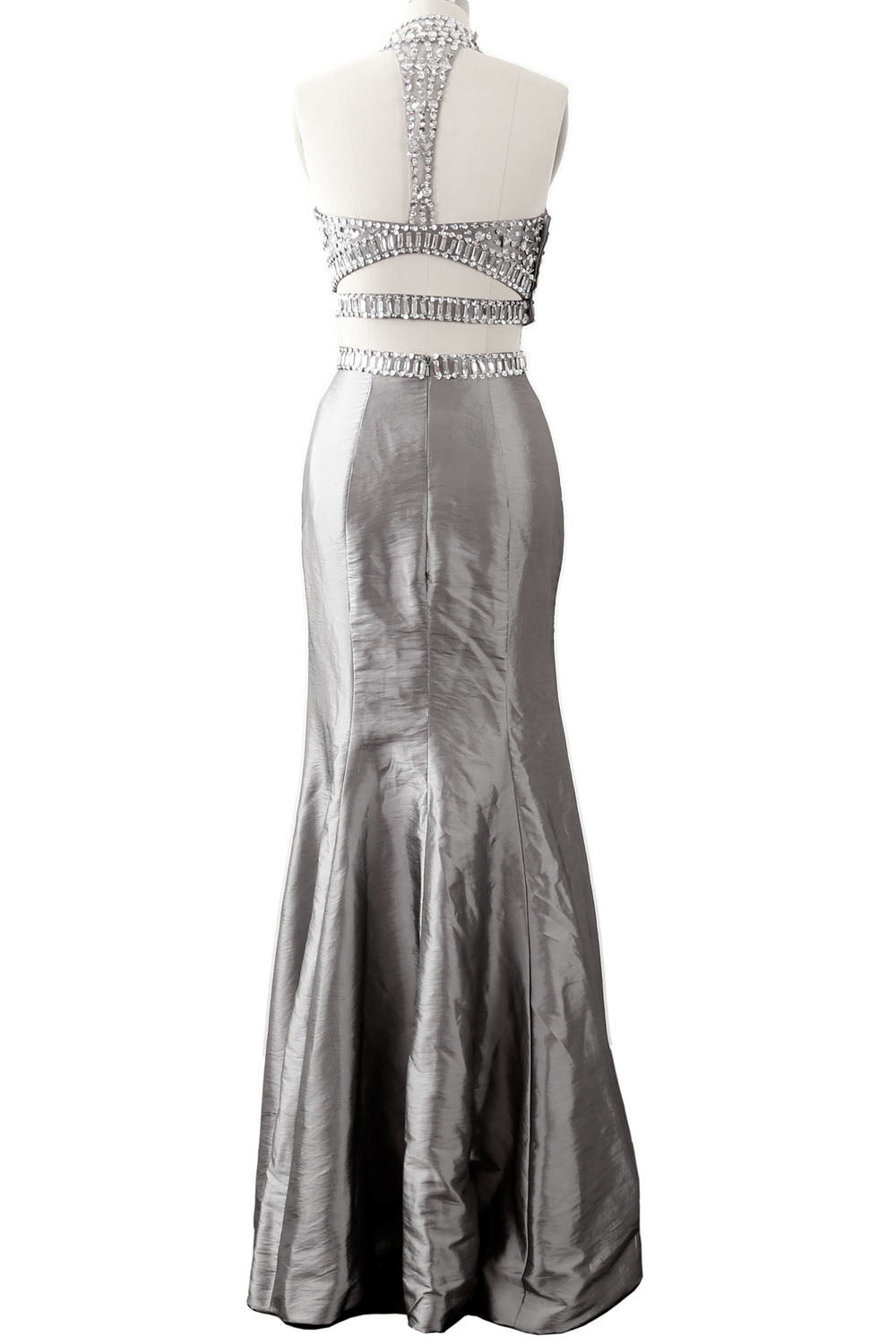 MACloth Damen Meerjungfrau Zweiteiliges Ballkleid mit hohem Halsausschnitt aus Taft, lang, formelles Kleid