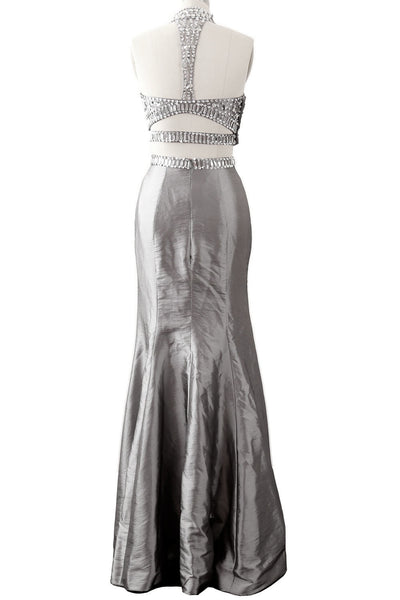 MACloth Women Mermaid Two Piece High Neck Taffeta Long Prom Dress Formal Gown