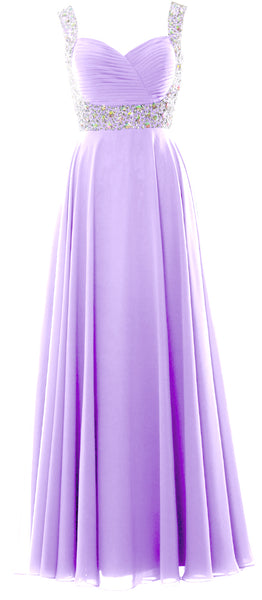 MACloth Women Straps Crystal Chiffon Long Prom Wedding Party Dress Evening Gown