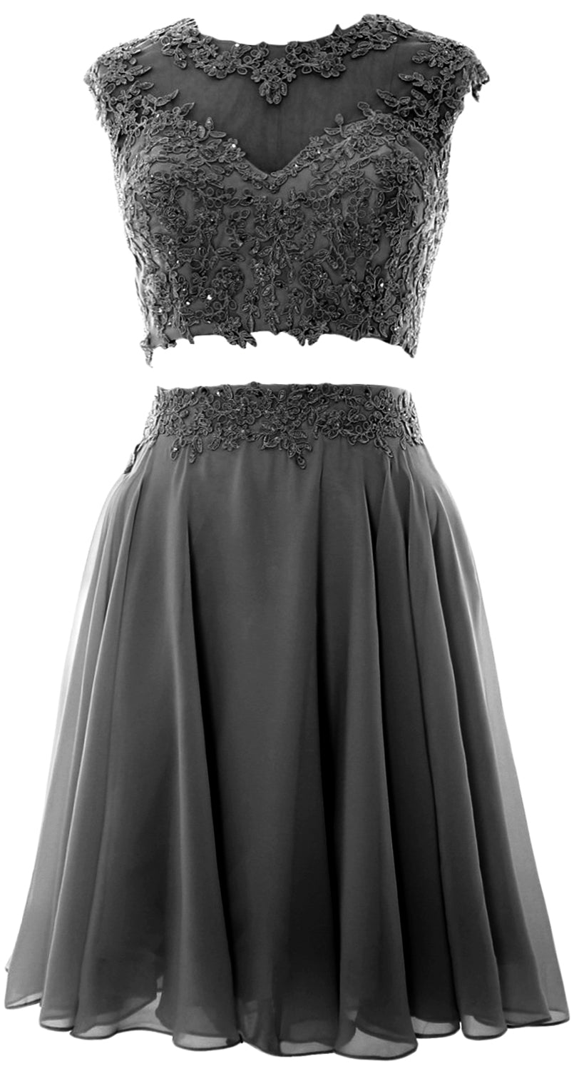 Vestido de fiesta de boda de encaje de 2 piezas estilo vintage para mujer de MACloth