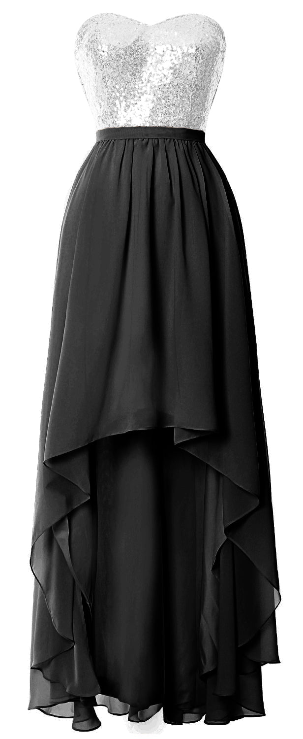 MACloth High Low Brautjungfernkleider Sweetheart Pailletten Hochzeitsfeierkleid