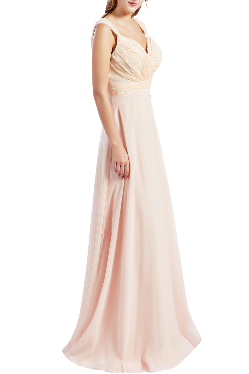 MACloth Damen Brautjungfernkleid mit Spitzenmieder, Chiffon, lang, formelles Abendkleid