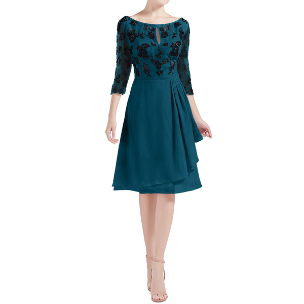 MACloth Women Boat Neck 3/4 Sleeves Short Lace Mother Bride Dresses Cocktail MoB