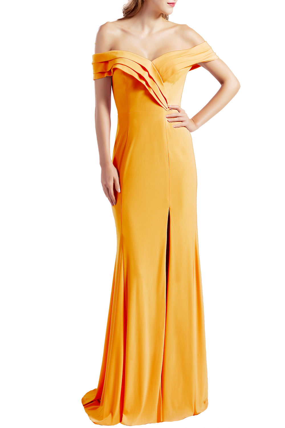 MACloth Women Prom Dresses with Side Split Off the Shoulder Formal Evening Gown