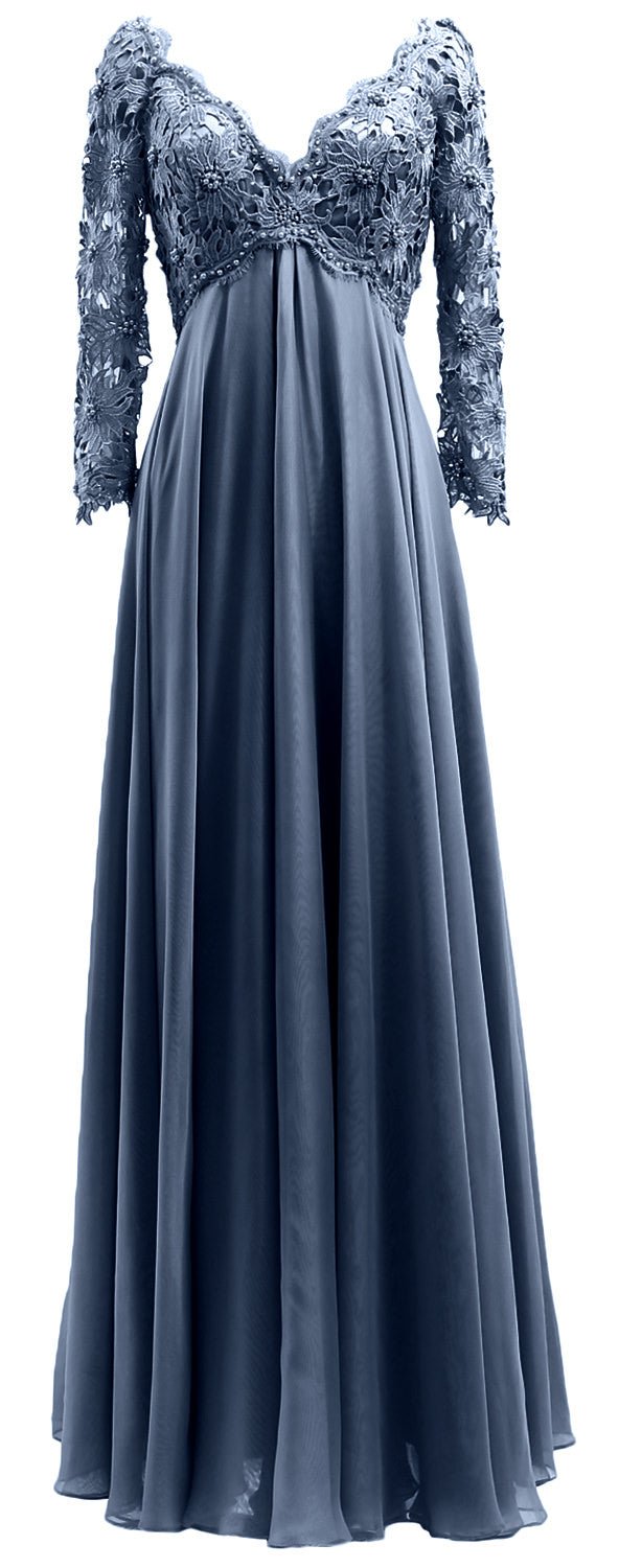MACloth Damen Abendkleid für die Brautmutter, V-Ausschnitt, Spitze, lange Ärmel