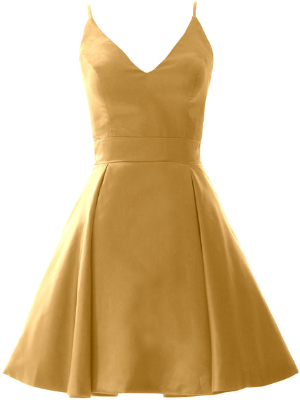 MACloth Mini Prom Homecoming Dresses V Neck Satin Wedding Guest Formal Gown