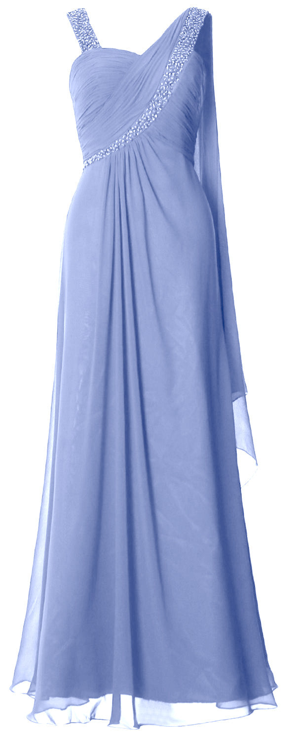 MACloth Women Beading Long Pleated Prom Dresses Evening Party Formal Gown