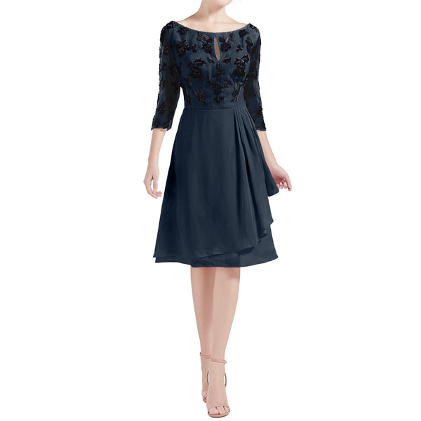MACloth Women Boat Neck 3/4 Sleeves Short Lace Mother Bride Dresses Cocktail MoB
