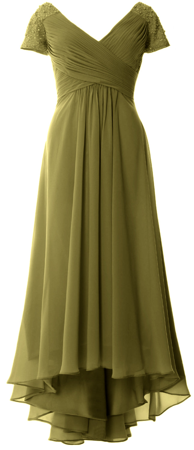 MACloth Mujeres Manga Corta Cuello En V Hi Lo Madre De La Novia Vestidos De Novio Vestido De Noche