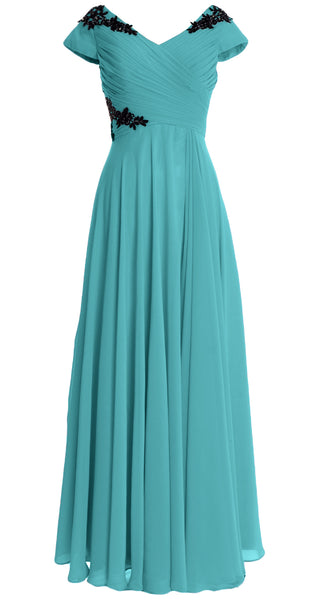 MACloth Women Mother of the Bride Dresses Cap Sleeves V Neck Formal Evening Gown