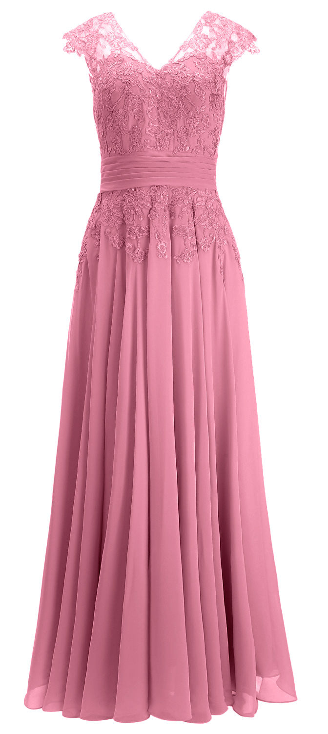 MACloth Damen Maxikleid für die Brautmutter, Flügelärmel, V-Ausschnitt, Spitze, Abendkleid