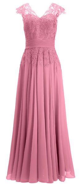 MACloth Women Maxi Mother of Bride Dresses Cap Sleeve V Neck Lace Evening Gown