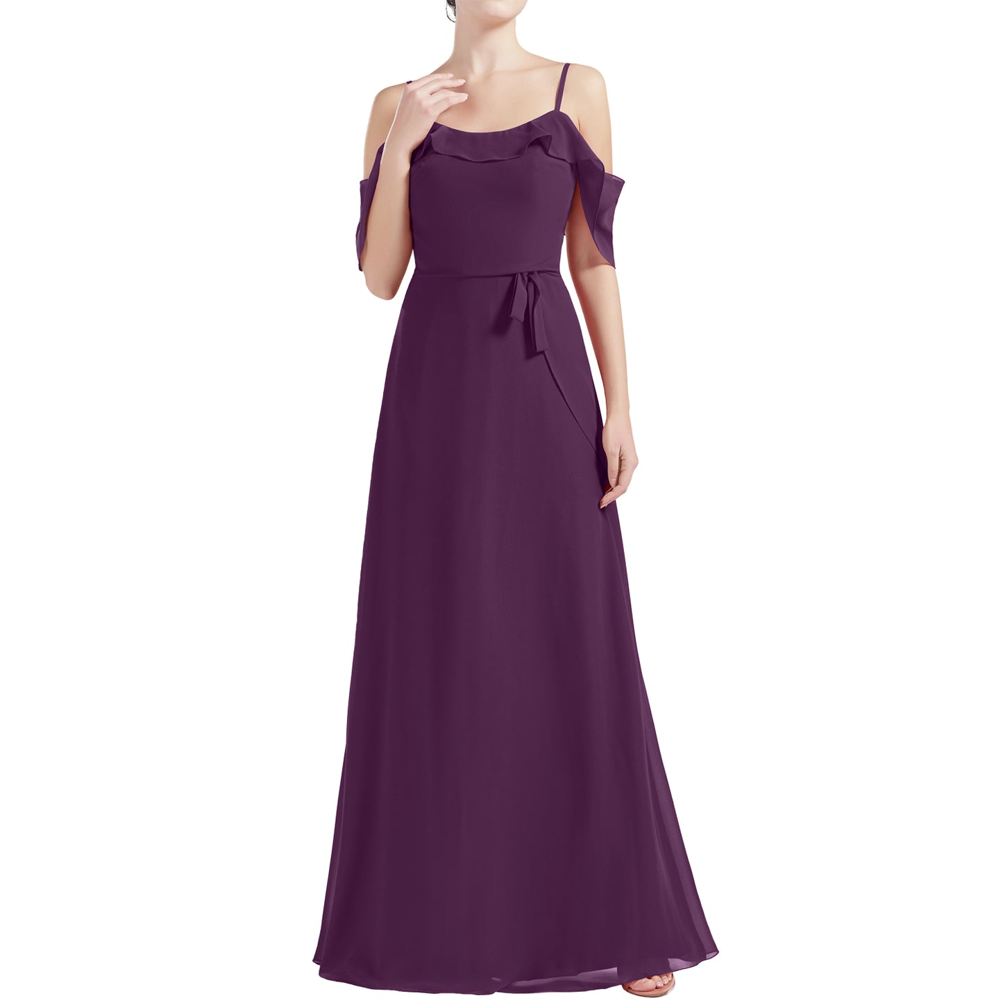 MACloth Women Cold Shoulder Long A Line Wedding Bridesmaid Dresses