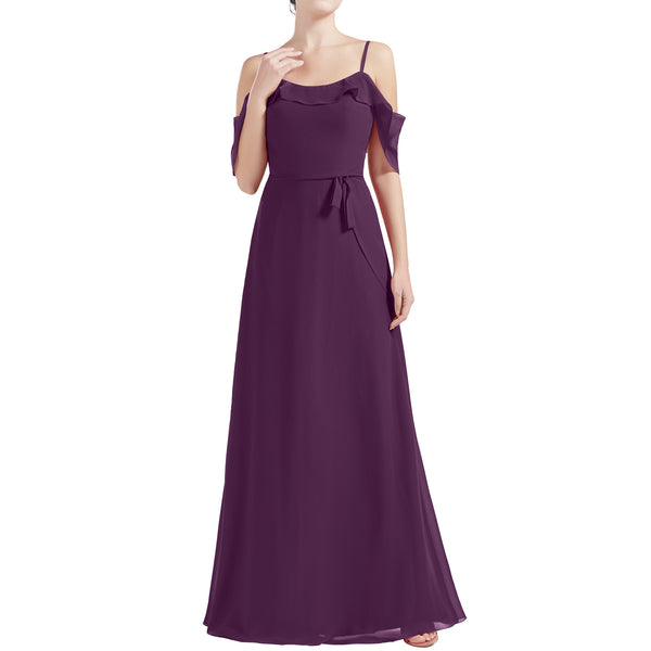 MACloth Women Cold Shoulder Long A Line Wedding Bridesmaid Dresses