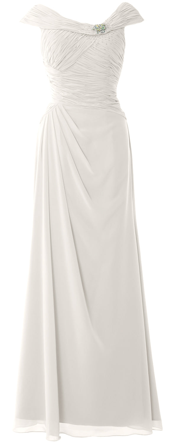 MACloth Women Cap Sleeves Boat Neck Formal Gown Long Mother of the Bride Dress
