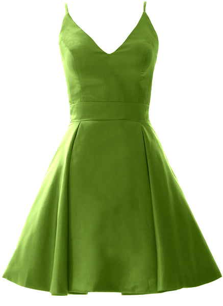 MACloth Mini Prom Homecoming Dresses V Neck Satin Wedding Guest Formal Gown