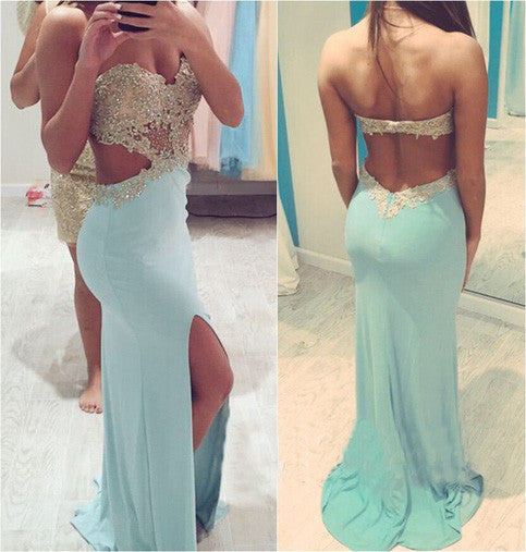 MAcloth Mermaid Strapless Sweetheart Long Jersey Lace Mint Evening Prom Gown Wedding Party Dress