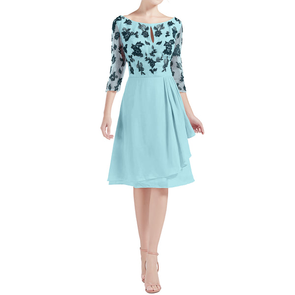 MACloth Women Boat Neck 3/4 Sleeves Short Lace Mother Bride Dresses Cocktail MoB