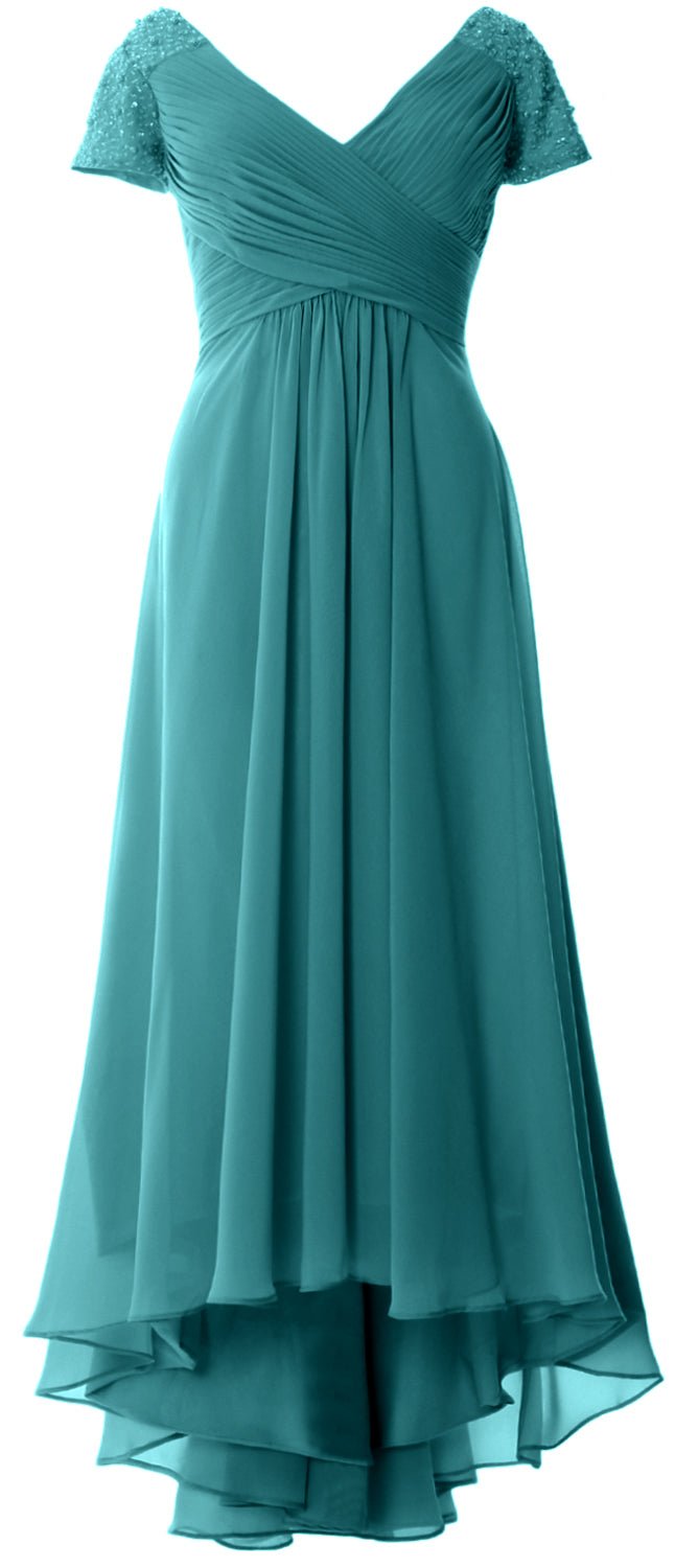 MACloth Mujeres Manga Corta Cuello En V Hi Lo Madre De La Novia Vestidos De Novio Vestido De Noche