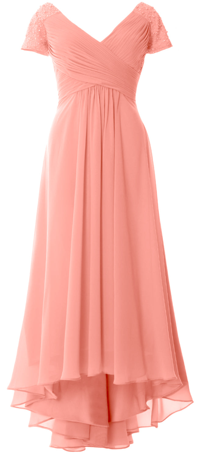 MACloth Mujeres Manga Corta Cuello En V Hi Lo Madre De La Novia Vestidos De Novio Vestido De Noche