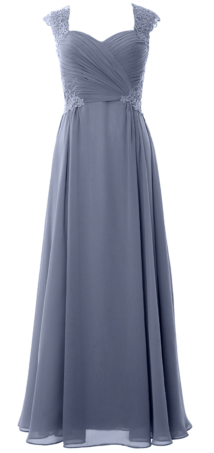 MACloth Women Long Maxi Bridesmaid Dresses Cap Sleeve Lace Evening Gown
