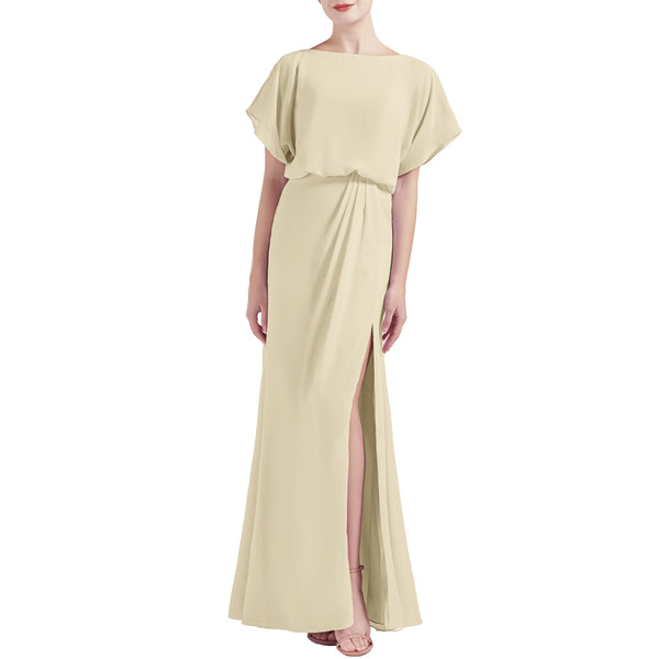 MACloth Women Chic Kimono Boat Neck Long Bridesmaid Dresses Slit