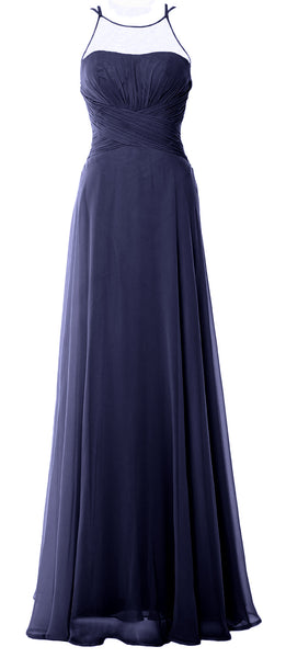 MACloth Women Halter Long Bridesmaid Dress Chiffom Simple Prom Formal Gown