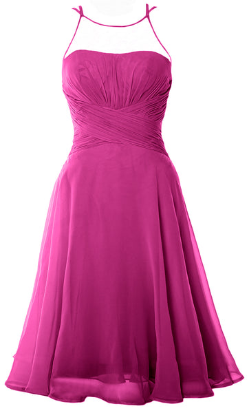 MACloth Elegant Illusion Short Cocktail Dress Chiffon Wedding Party Formal Gown