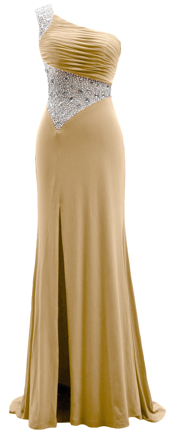 MACloth One Shoulder Prom Dresses with Split Mermaid Jersey Evening Formal Gown