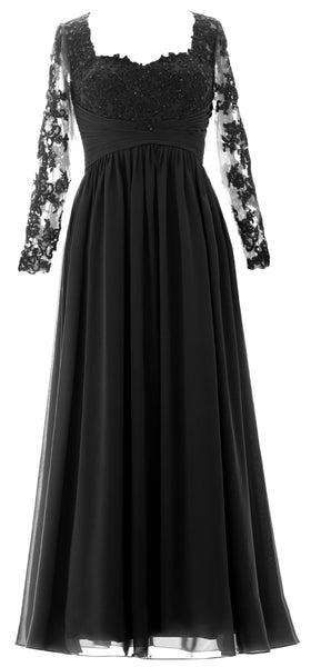MACloth Women Mother of the Bride Dresses Lace Formal Evening Gown with Sleeves