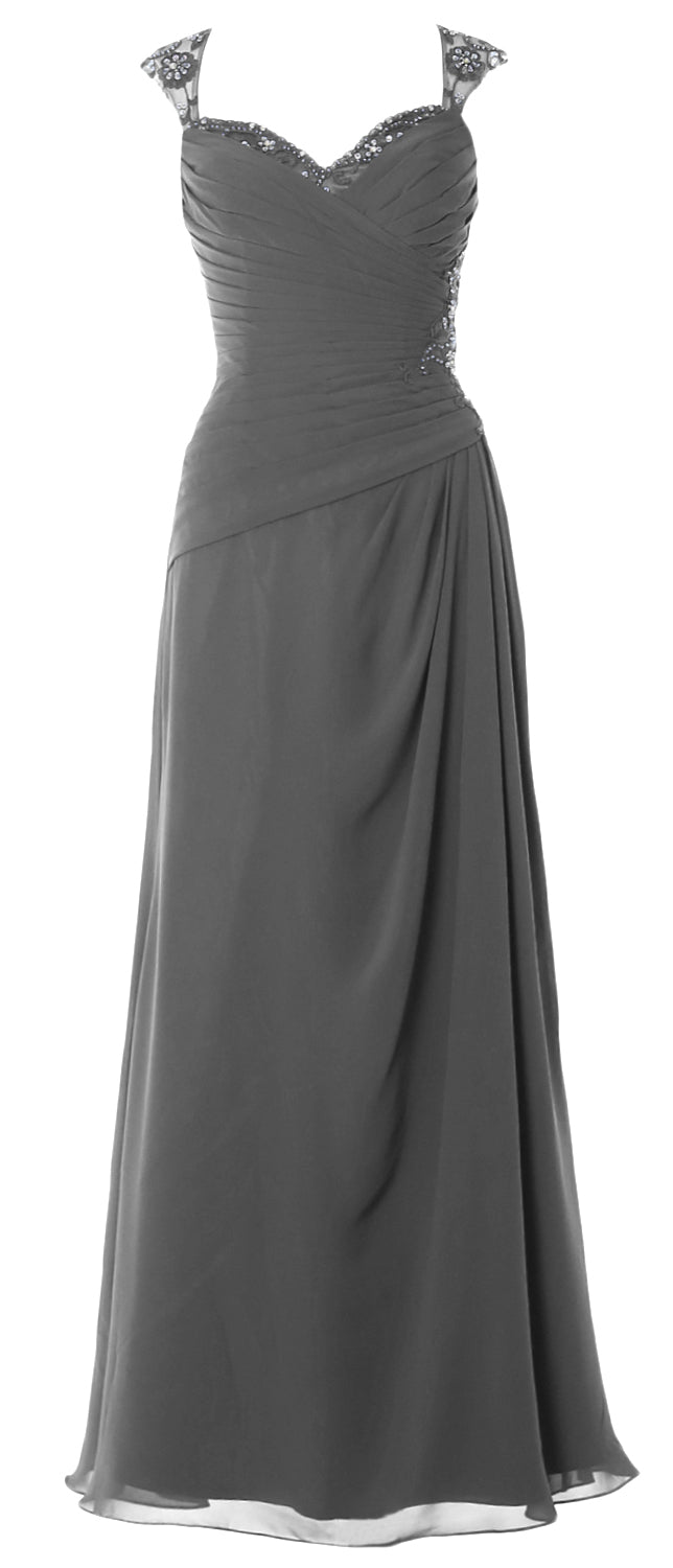 MACloth Women Cap Sleeves Long Mother of Bride Dress Open Back Party Formal Gown