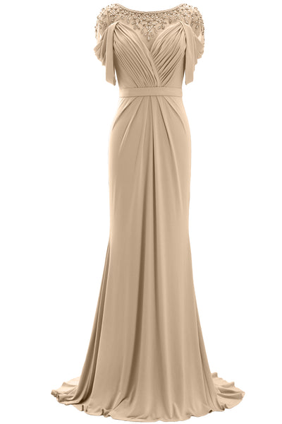 MACloth Women Mother of the Bride Dress Short Sleeves Jersey Formal Evening Gown