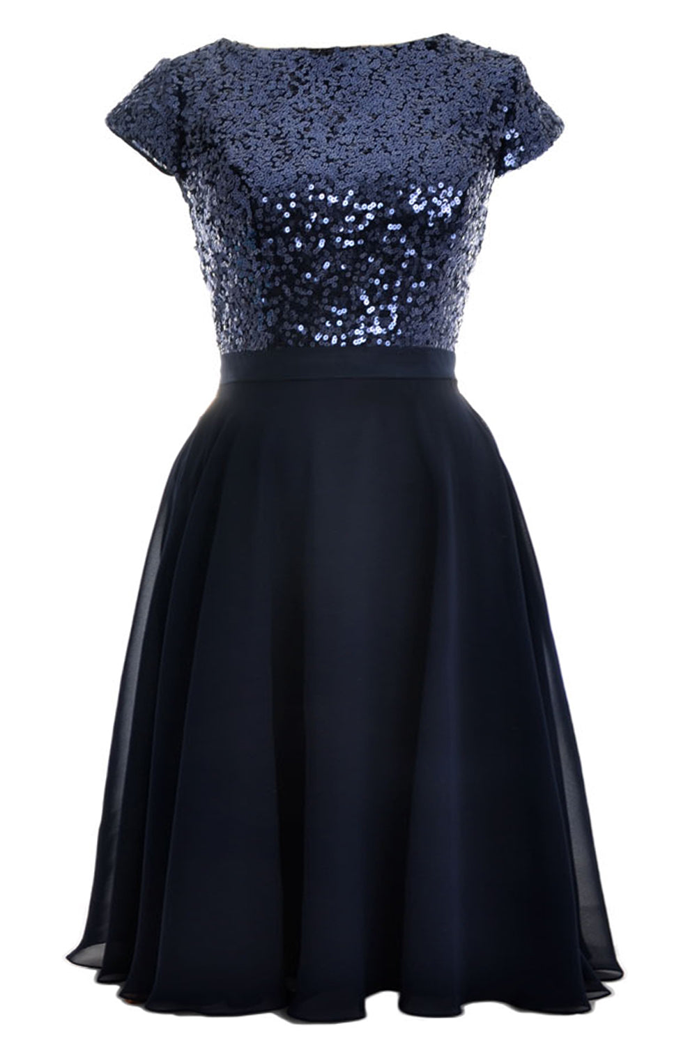 MACloth Vestido de fiesta formal de chifón corto con lentejuelas y mangas cortas para mujer