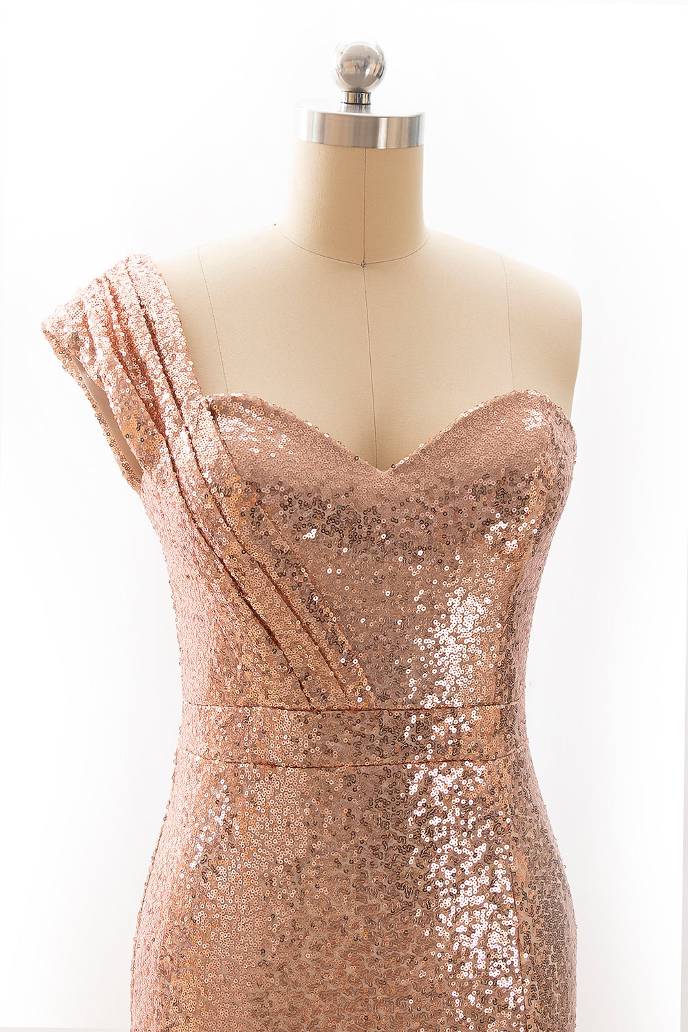 MACloth Women Sequin Bridesmaid Dress One Shoulder Long Prom Evening Gown Split