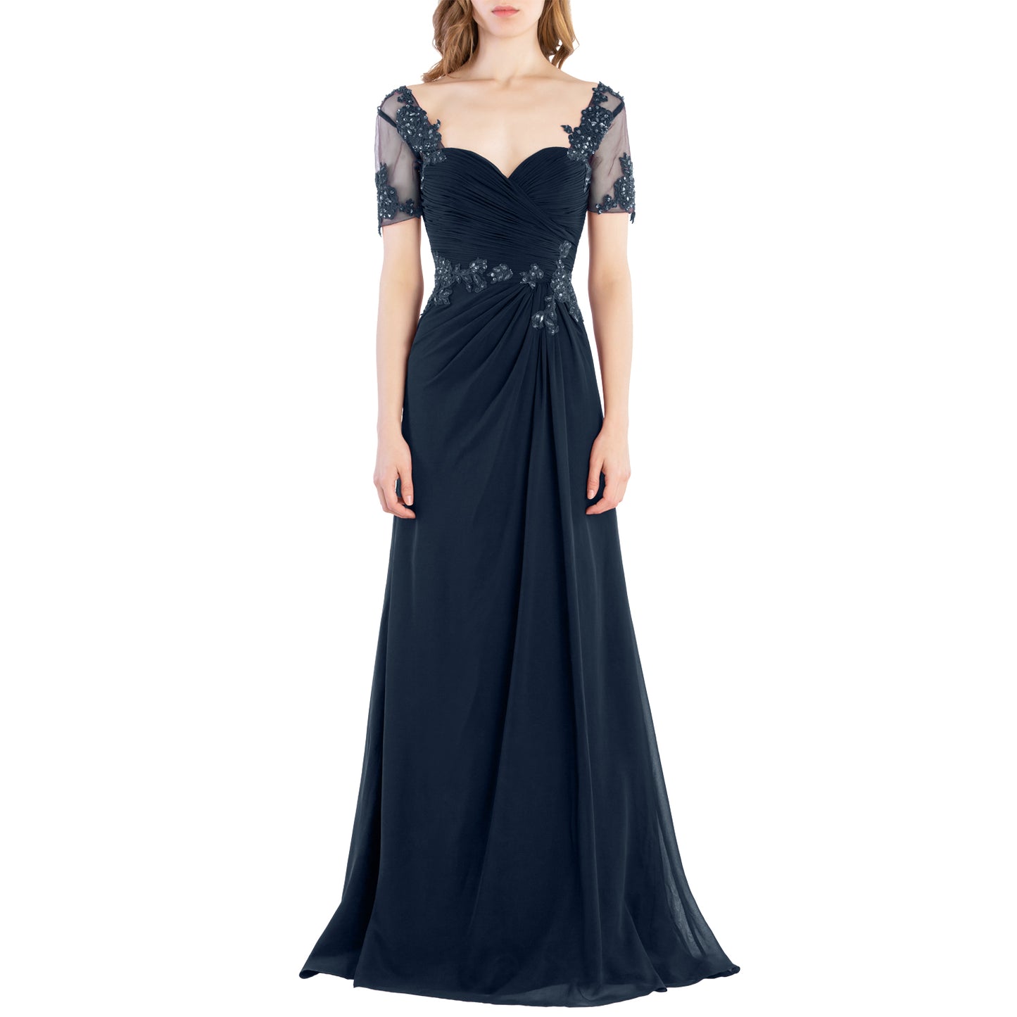 MACloth Women Vintage Short Sleeves Long Wedding Mother Bride Bridesmaid Dresses