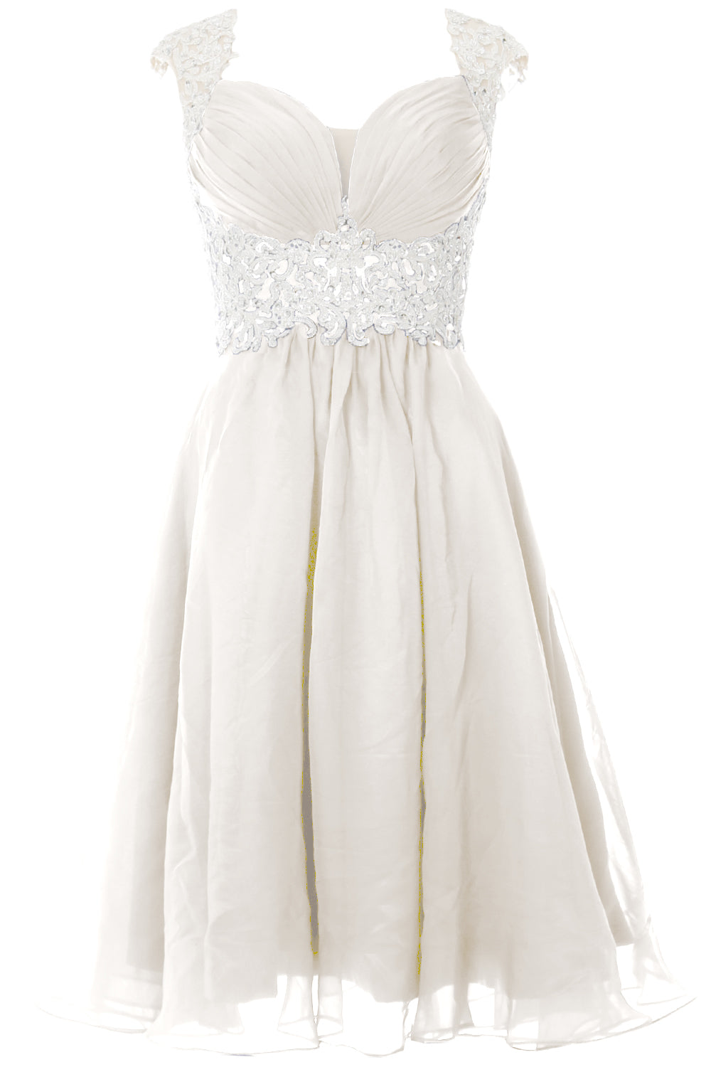 MACloth Women Cap Sleeve Lace Chiffon Short Prom Dress Wedding Party Formal Gown