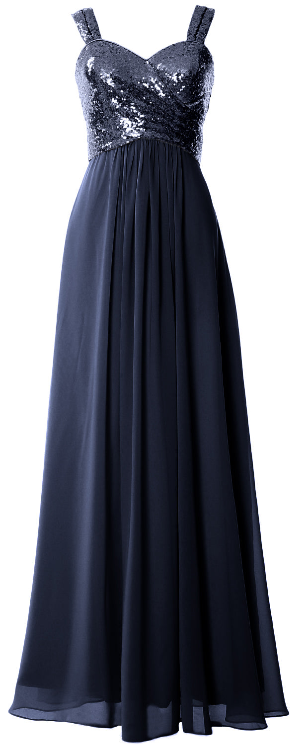 MACloth Women Sequin Chiffon Long Bridesmaid Dress Cowl Back