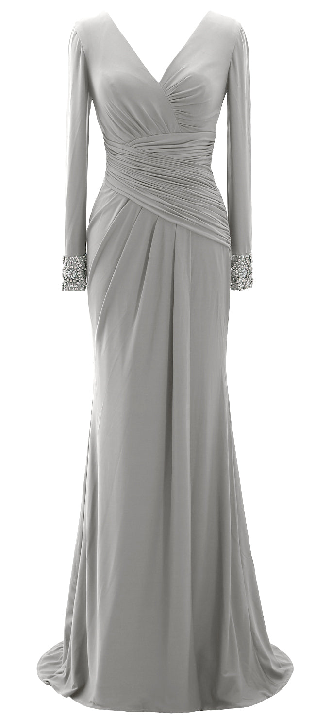 MACloth Langes Abendkleid für die Brautmutter für Damen, langärmelig, V-Ausschnitt