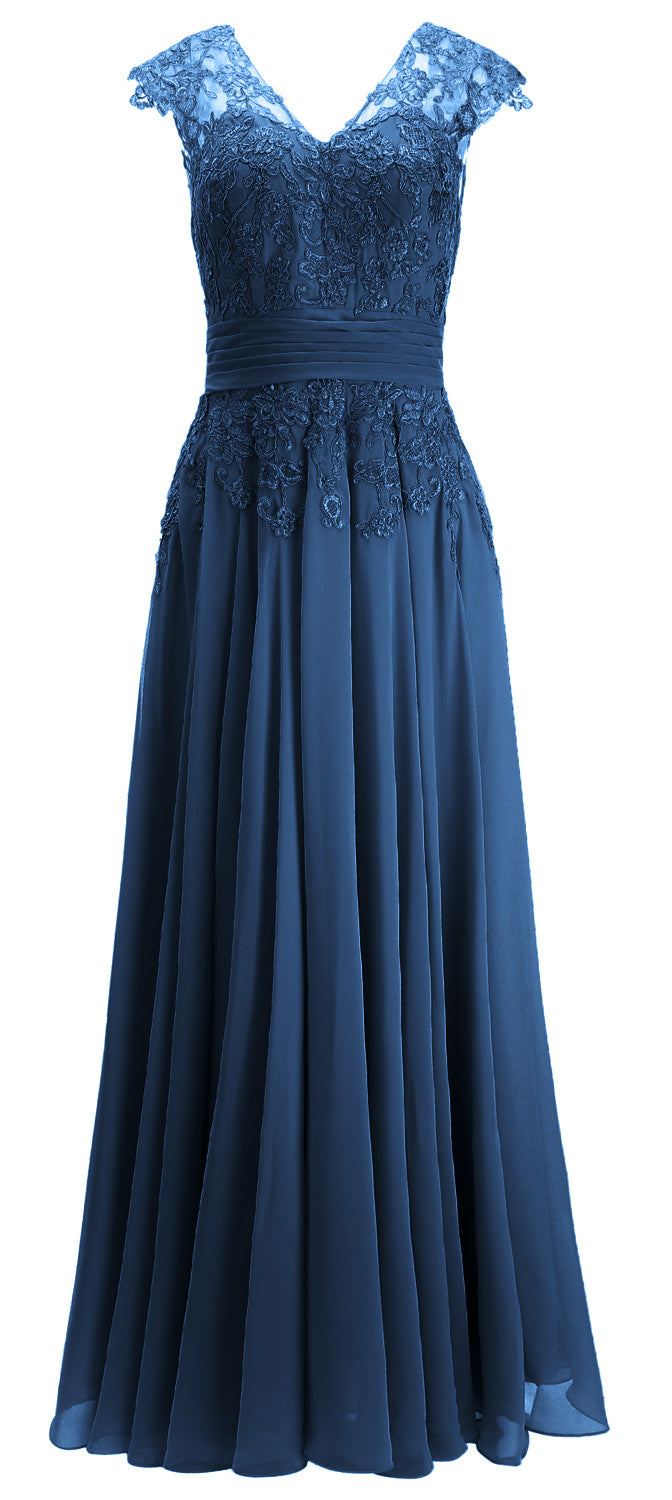 MACloth Damen Maxikleid für die Brautmutter, Flügelärmel, V-Ausschnitt, Spitze, Abendkleid
