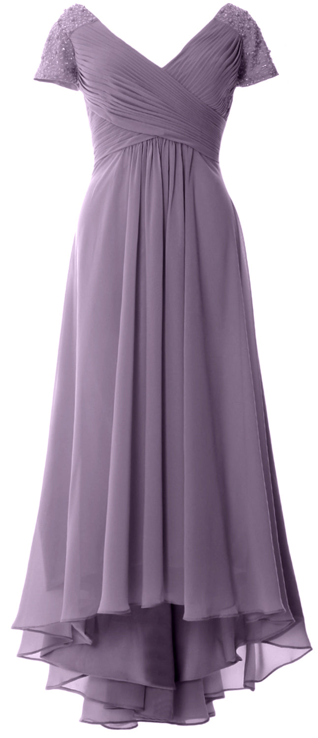 MACloth Mujeres Manga Corta Cuello En V Hi Lo Madre De La Novia Vestidos De Novio Vestido De Noche