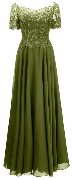 MACloth Women Mother Bride Dresses Short Sleeves Lace Evening Gown Off Shoulder