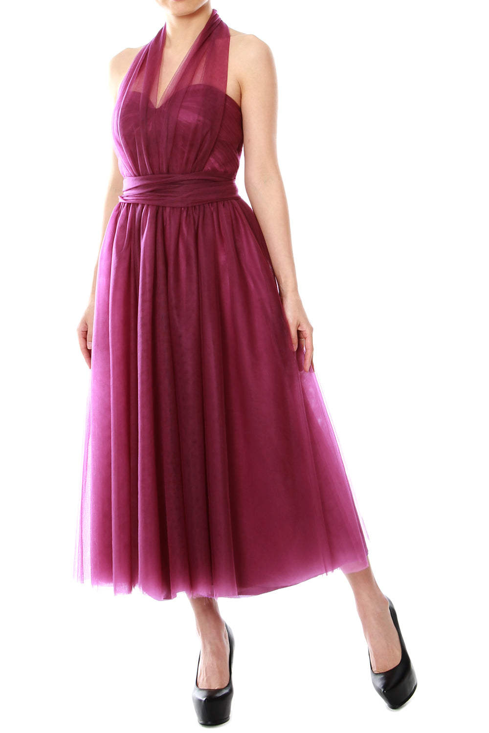 MACloth Midi Convertible Vestidos de dama de honor Vestido de fiesta de boda de tul